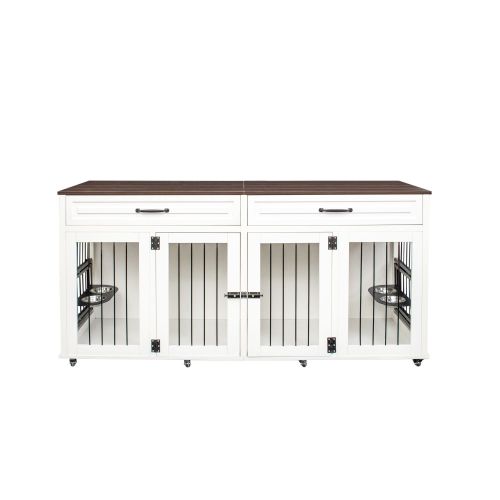 Heavy duty dog cage, suitable for medium to large dogs, furniture style cage, with double door pet house wooden cage, modern dog house furniture