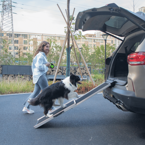Foldable Aluminum Dog Car Step Ramp, Dog Ramp Climbing Ladder with PVC Handle, Non-slip Foot Mats for Most Sized Dogs, Pet Ramp Ladder, Black Foldable Aluminum Dog Car Step Ramp, Dog Ramp Climbing Ladder with PVC Handle, Non-slip Foot Mats for Most Sized Dogs, Pet Ramp Ladder, Black