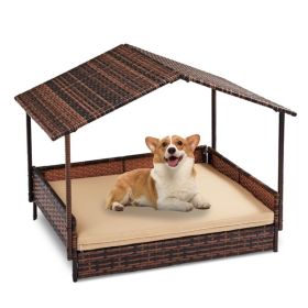 Herringbone Top Brown Gradient Rattan Beige Mat Cat And Dog House (Option: Herringbone top cat and dog ho)